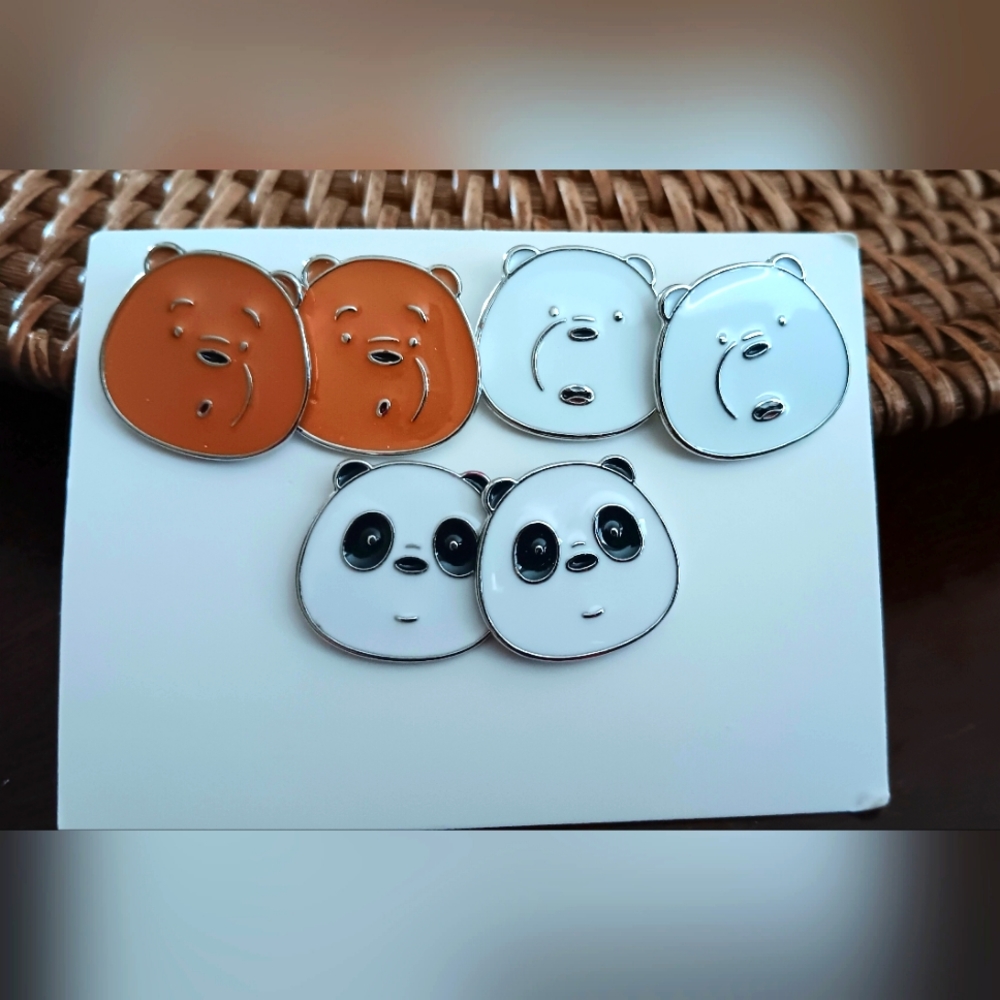Set Of 3 Pair We Bare Bears  Stud Earrings